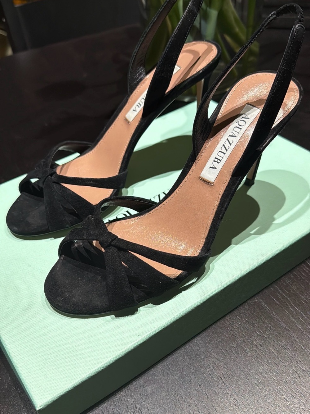 Aquazzura Black Suede Slingback Heels